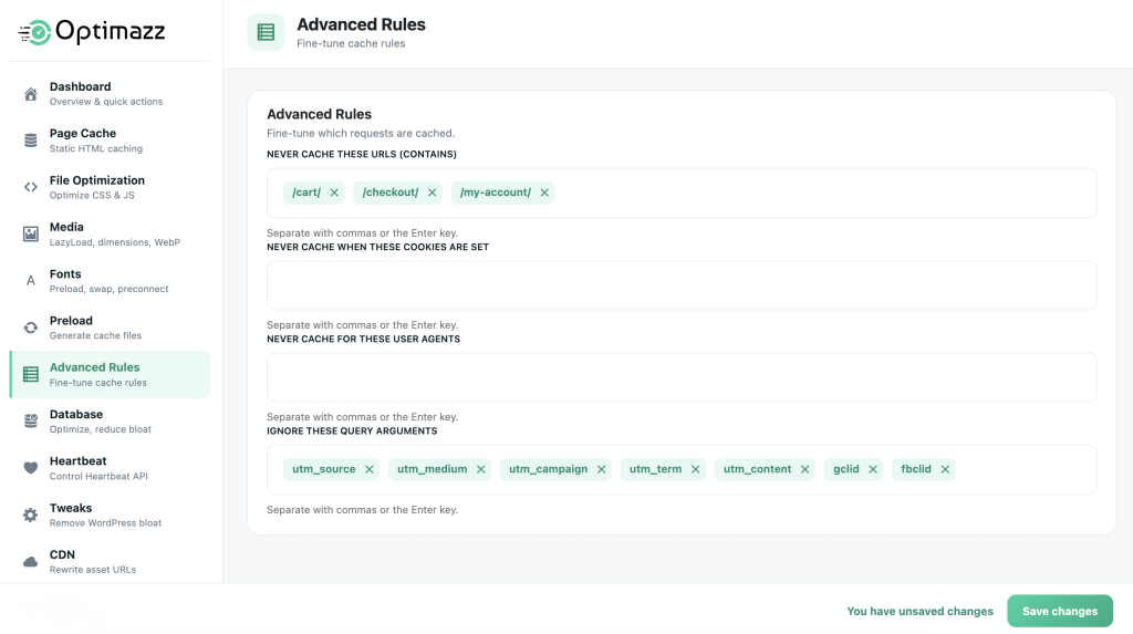 Optimazz Advanced Rules